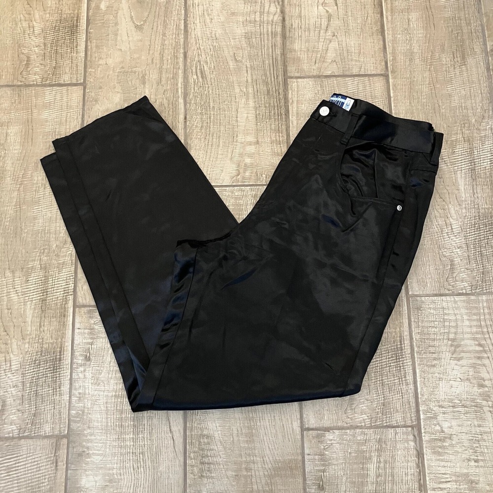 Venezia Jeans Pants Womens 16 Black Satin Straight Leg High Waist Pockets Y2K